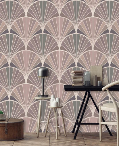 papier peint de style art déco rose pâle et crème