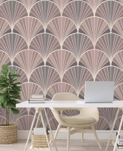 papel de parede de estilo art déco rosa e creme