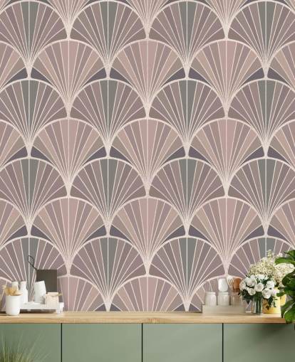 papel pintado de estilo art déco rosa ruborizado y crema papel pintado de estilo art déco rosa ruborizado y crema