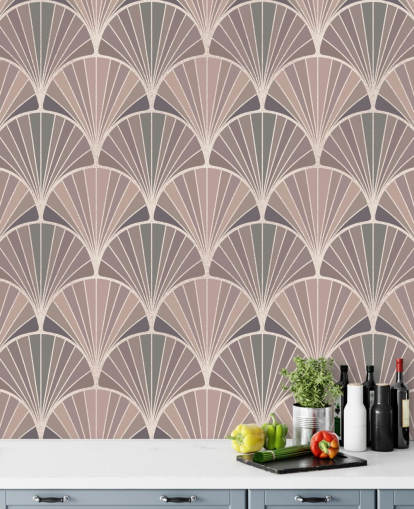 zachtroze en crèmekleurig behang in art deco-stijl