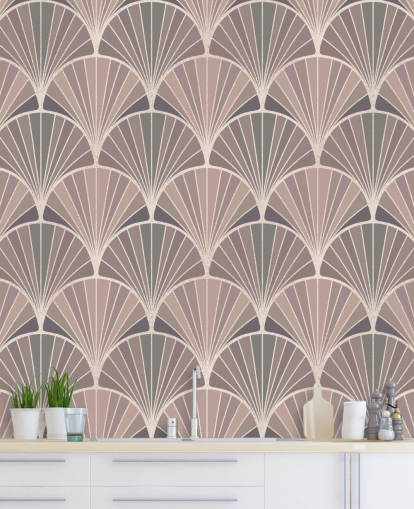 blush pink og fløde art deco stil tapet