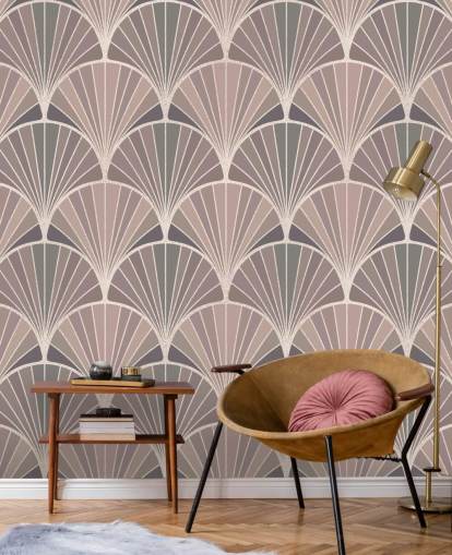 papel pintado de estilo art déco rosa ruborizado y crema