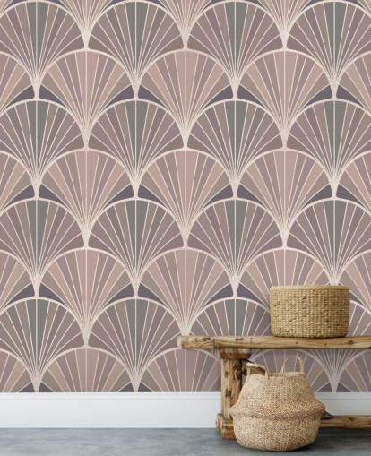 blush pink and cream art deco style wallpaper