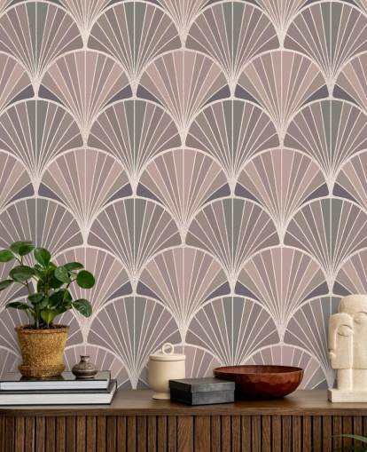 papel pintado de estilo art déco rosa ruborizado y crema