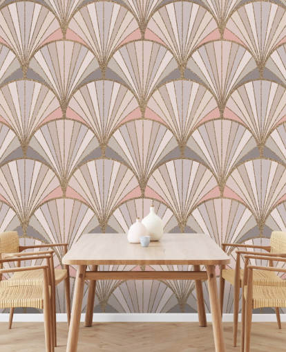 Carta da parati con motivo art deco rosa, grigio e oro Carta da parati con motivo art deco rosa, grigio e oro