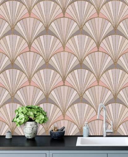 Pink, gray and gold art deco pattern wallpaper