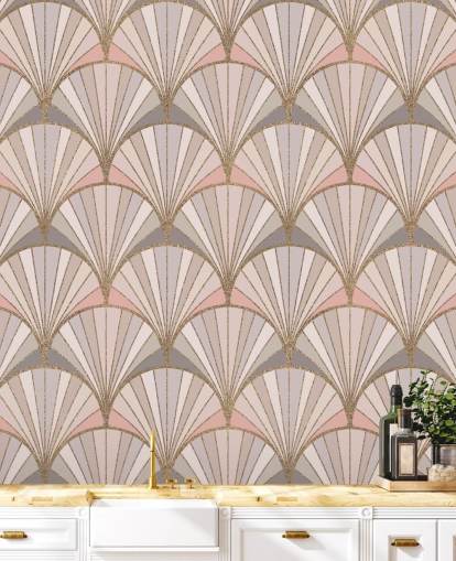 Pink, gray and gold art deco pattern wallpaper