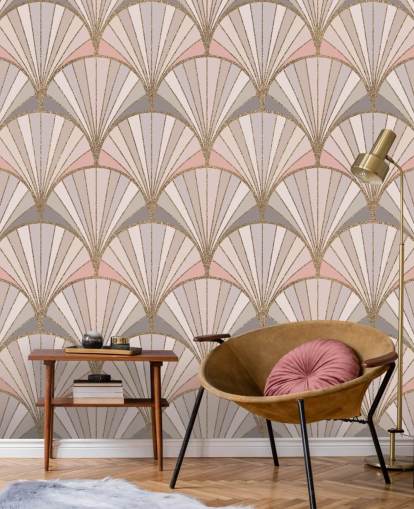 Pink, grey and gold art deco pattern wallpaper