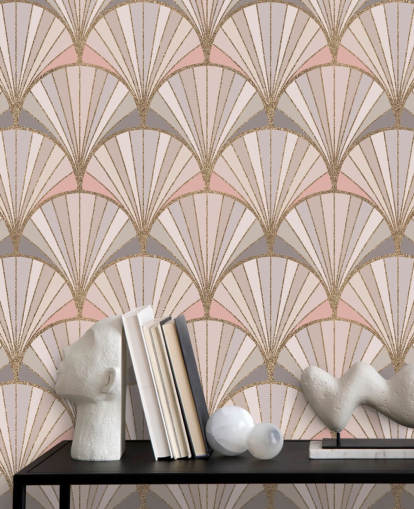 Pink, grey and gold art deco pattern wallpaper Pink, grey and gold art deco pattern wallpaper