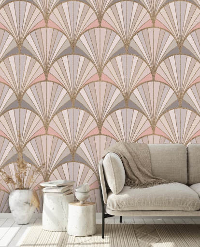 Pink, gray and gold art deco pattern wallpaper