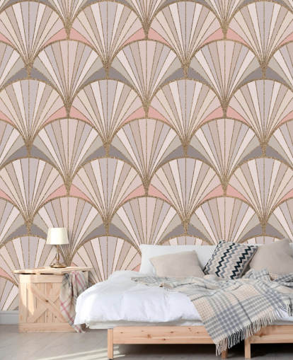 Papel de parede com padrão art déco rosa, cinza e dourado Papel de parede com padrão art déco rosa, cinza e dourado