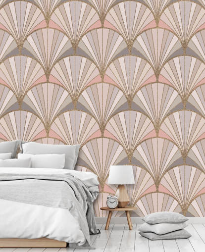 Pink, grey and gold art deco pattern wallpaper