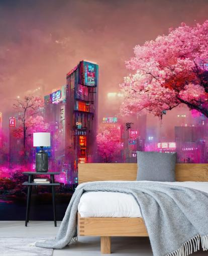 pink customisable fantasy wall mural called Pink Fantasy Cityscape for teen bedrooms pink customisable fantasy wall mural called Pink Fantasy Cityscape for teen bedrooms