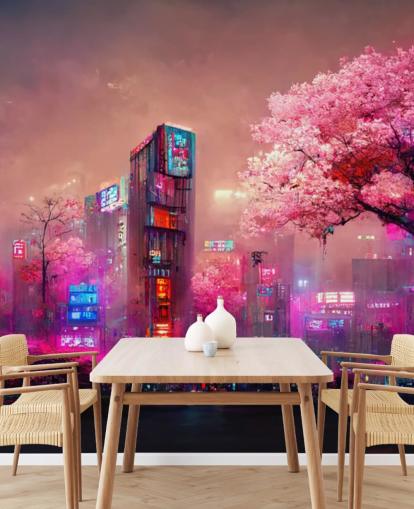 pink customisable fantasy wall mural called Pink Fantasy Cityscape for teen bedrooms pink customisable fantasy wall mural called Pink Fantasy Cityscape for teen bedrooms