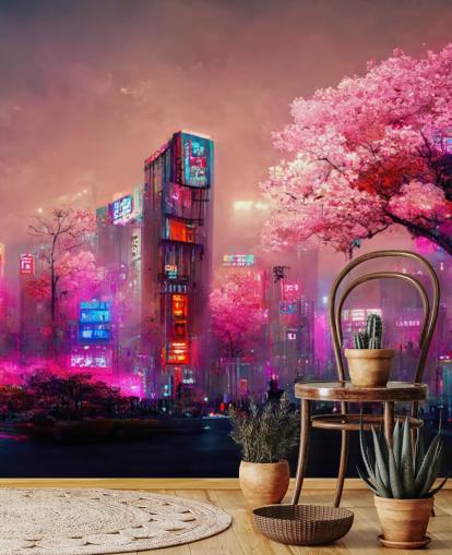 pink customisable fantasy wall mural called Pink Fantasy Cityscape for teen bedrooms pink customisable fantasy wall mural called Pink Fantasy Cityscape for teen bedrooms
