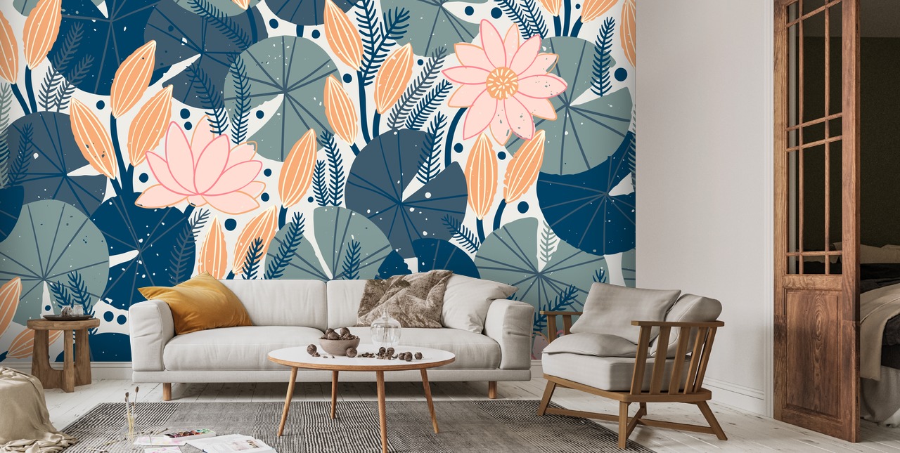 Waterlily Pink Wall Mural Wallsauce US