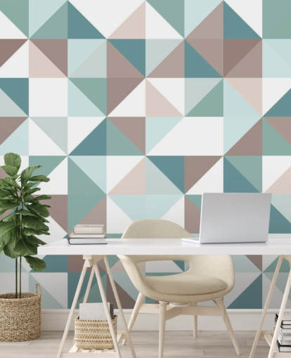 Blauwe en witte Apex geometrische muurschildering