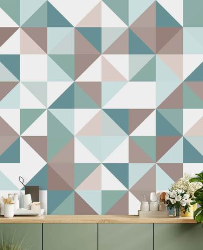 Mural geométrico ápice azul y blanco