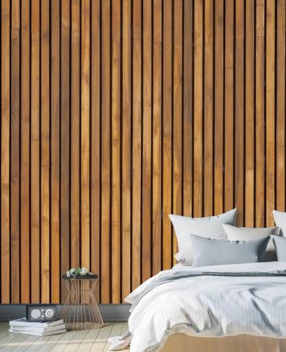 behangmuurschildering met houten latten