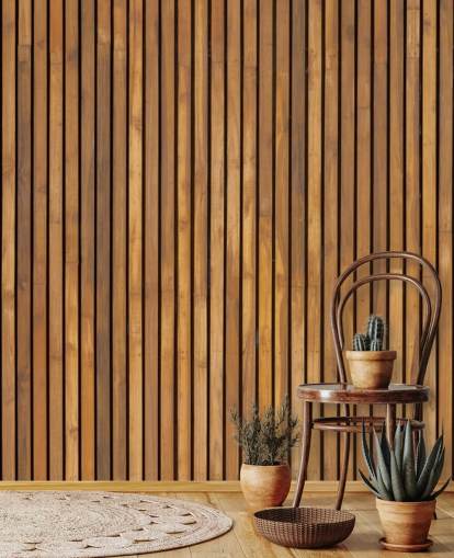 mural de papel pintado de listones de madera