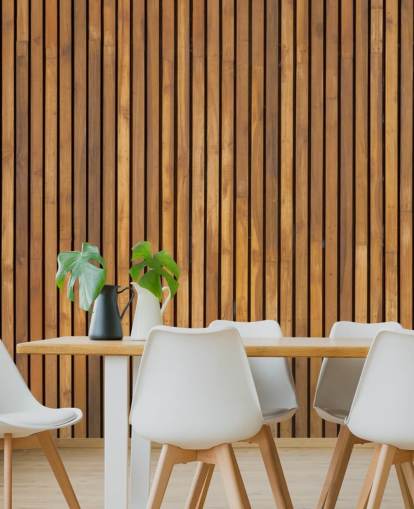 behangmuurschildering met houten latten