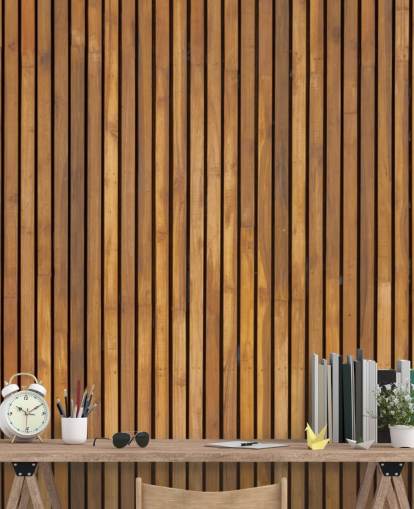 behangmuurschildering met houten latten