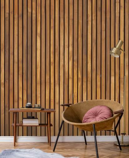 behangmuurschildering met houten latten