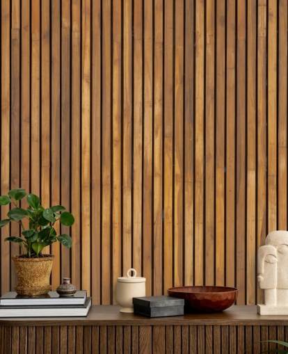 mural de papel pintado de listones de madera