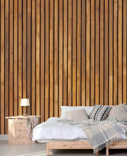 behangmuurschildering met houten latten