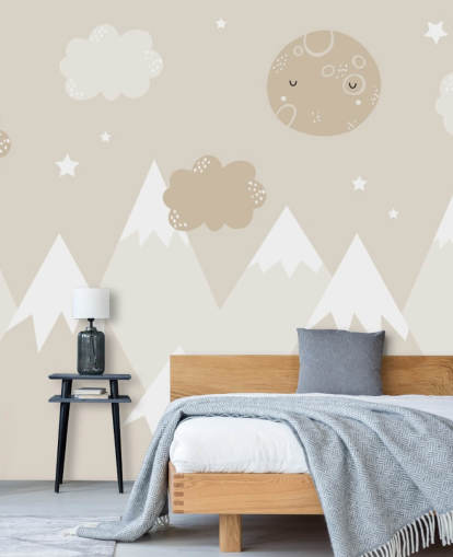 beige mountain mural for kids nursery
