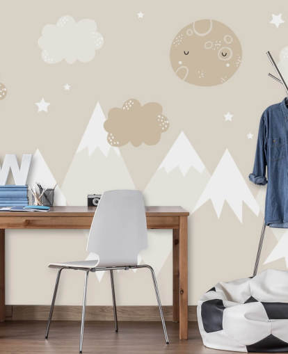 beige bergmuurschildering voor de kinderkamer