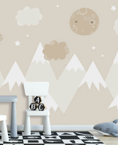 beige mountain mural for kids nursery