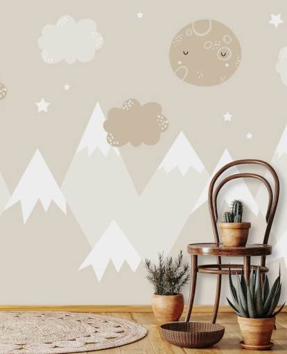 beige mountain mural for kids nursery