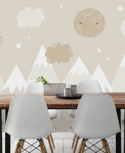 beige mountain mural for kids nursery