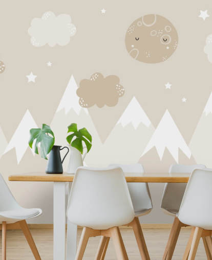 mural de montaña beige para guardería infantil