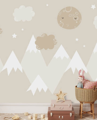 beige bergmuurschildering voor de kinderkamer
