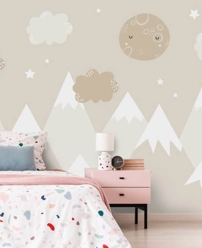 mural de montaña beige para guardería infantil mural de montaña beige para guardería infantil