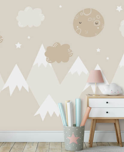 beige mountain mural for kids nursery