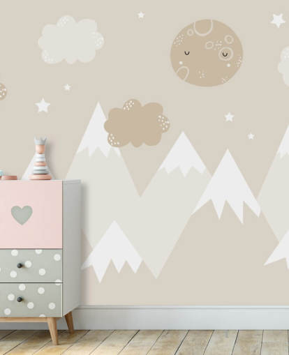 beige mountain mural for kids nursery