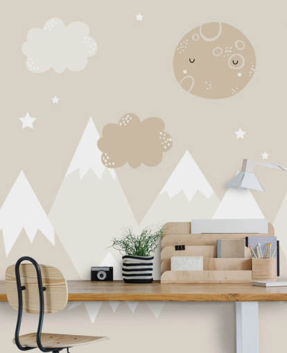 beige mountain mural for kids nursery