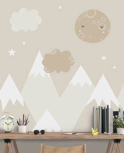 beige mountain mural for kids nursery
