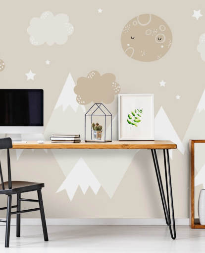 mural de montaña beige para guardería infantil