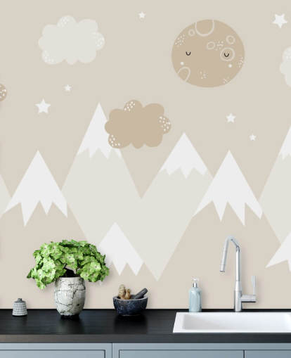 beige mountain mural for kids nursery