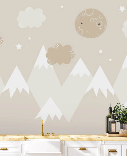 beige mountain mural for kids nursery