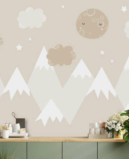 beige mountain mural for kids nursery