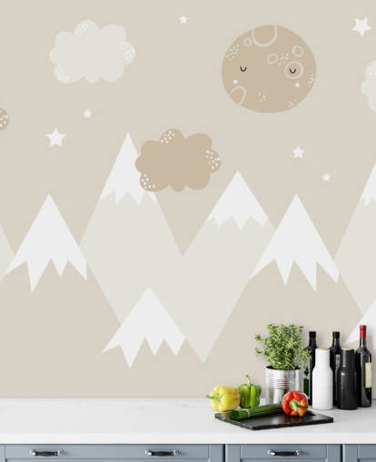 beige mountain mural for kids nursery