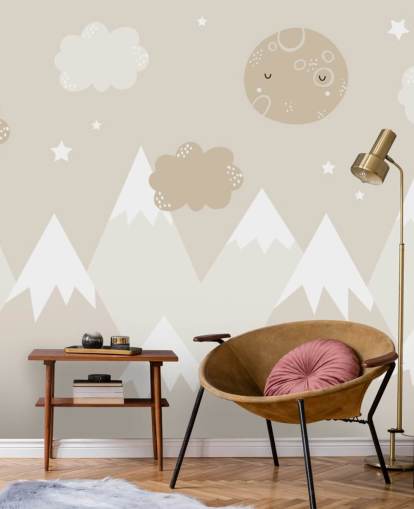 beige mountain mural for kids nursery