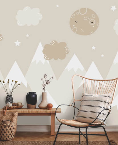 beige mountain mural for kids nursery