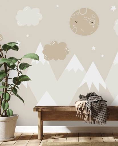 beige fjellmaleri for barnehage