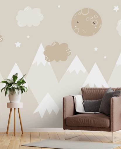 beige mountain mural for kids nursery